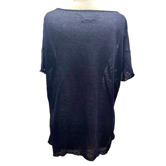 Nili Lotan 100% Linen Oversized Navy Blue Short Sleeve T-Shirt Sweater X-Small - Picture 4 of 15